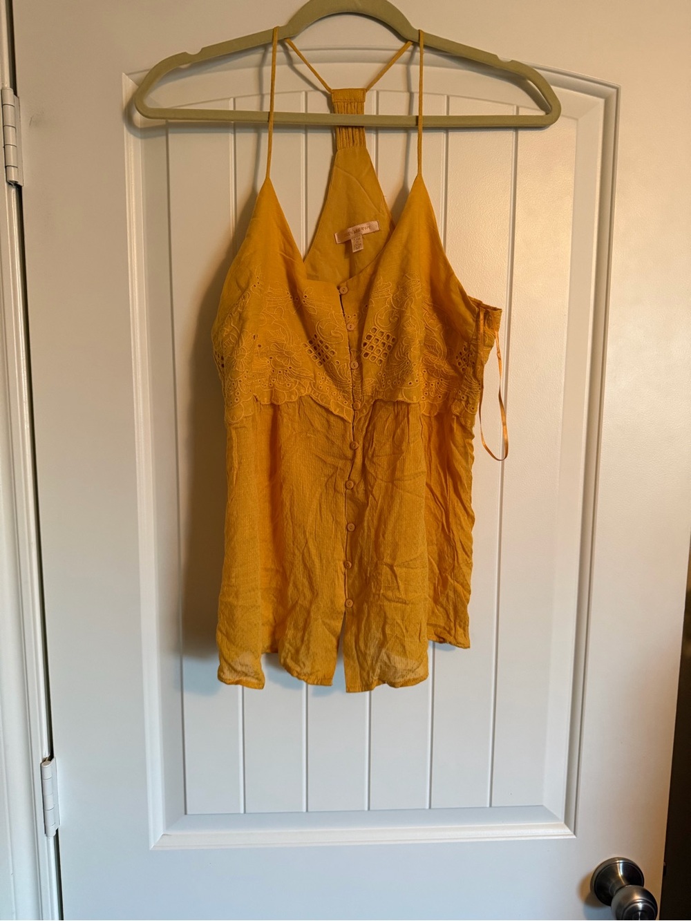 She’s Apple Blue Mustard Yellow Embroidered Boho Tank Top Size Medium